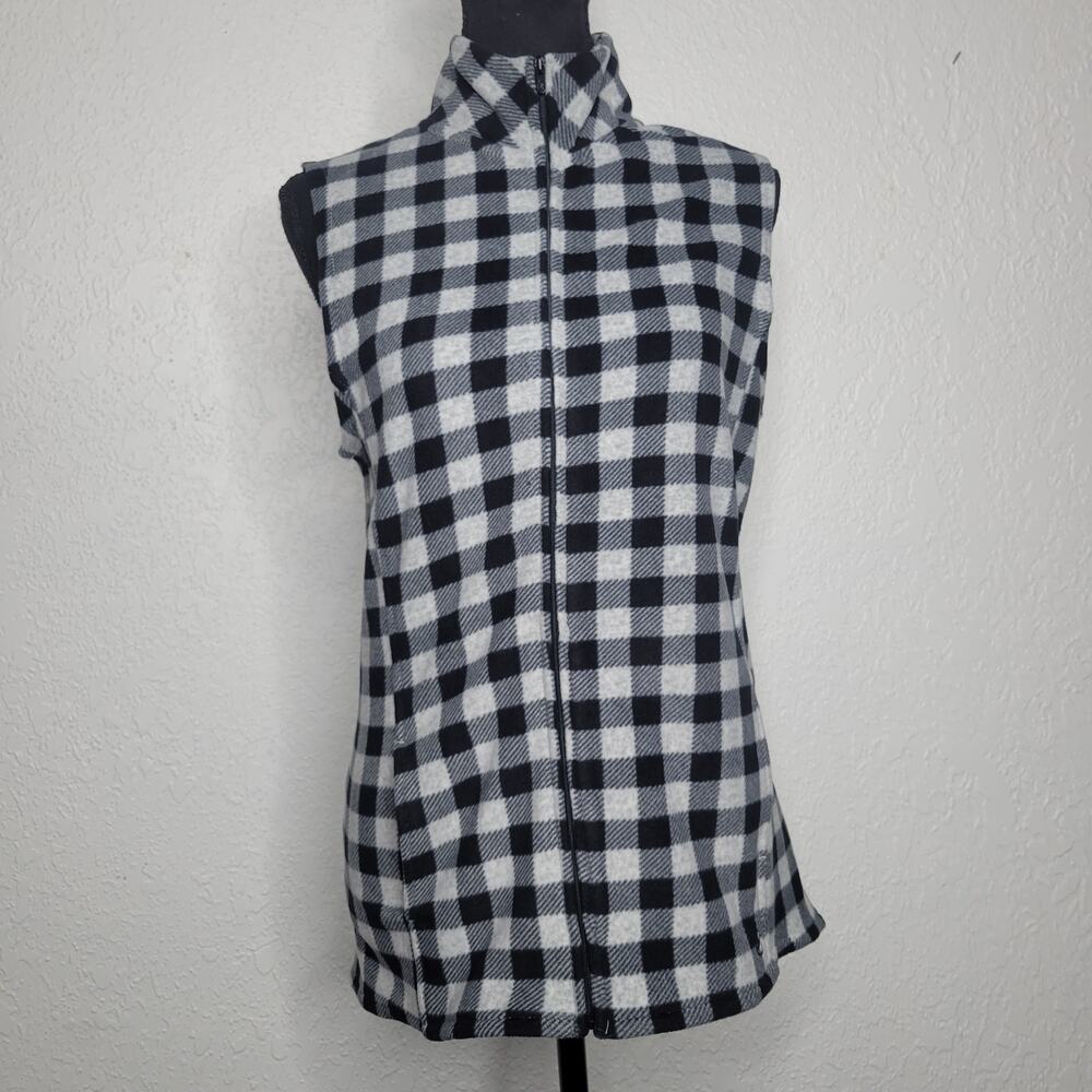 Cuddl Duds Womens Cozy Comfort Black Plaid Fleece Full Zip Thermal Layer Vest✨️M - Picture 2 of 11